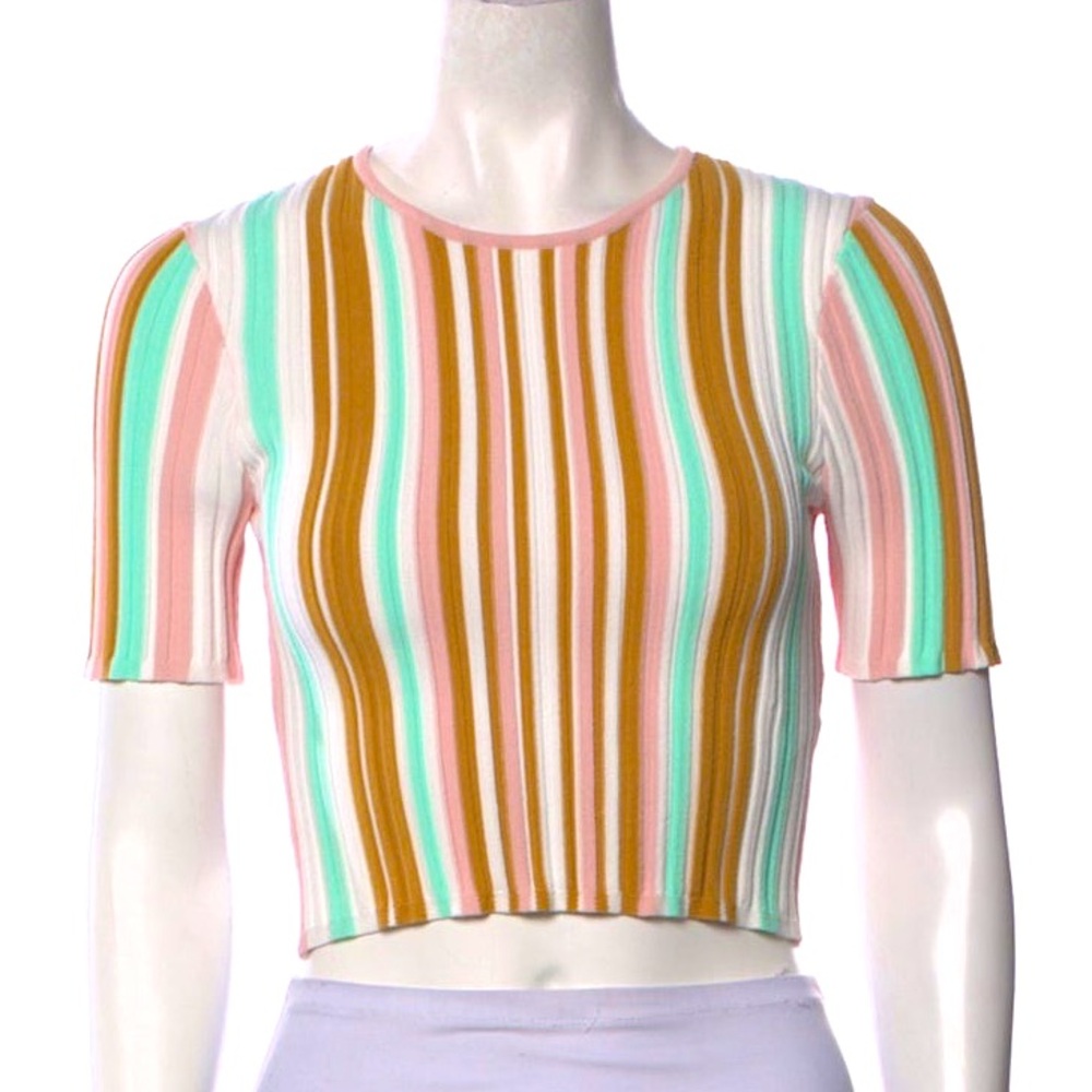 RONNY KOBO Striped Bateau Neckline Crop Top